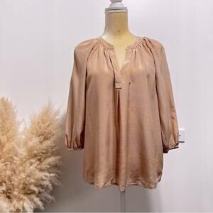 JOIE Womens ADDIE B SILK Print Split V Neck 3/4 Sleeve Peasant Blouse Size S.
